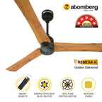 Atomberg Renesa+ 56" 35 Watt BLDC motor Energy Saving Anti-Dust Speed Indicator Light  Ceiling Fan with Remote Control (Golden OakWood) Pack  AT-102
