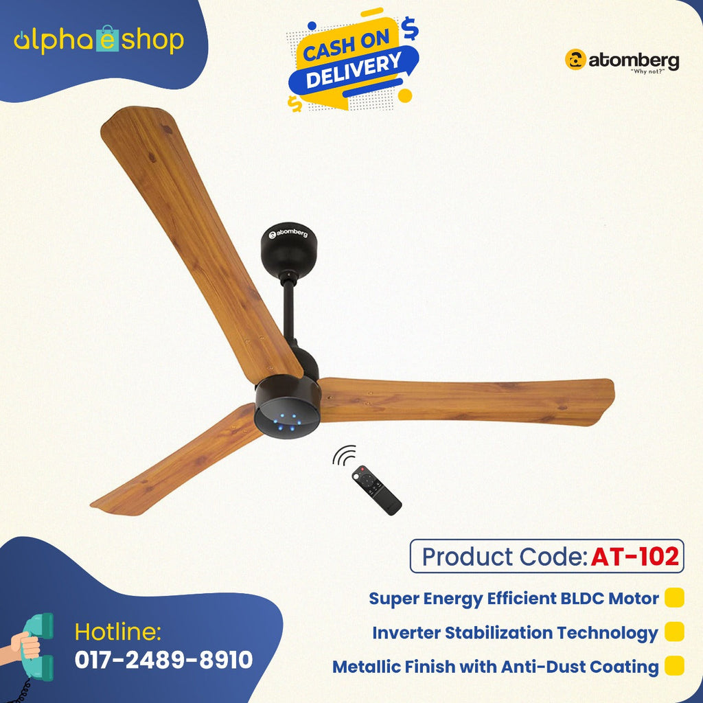 Atomberg Renesa+ 56" 35 Watt BLDC motor Energy Saving Anti-Dust Speed Indicator Light  Ceiling Fan with Remote Control (Golden OakWood) Pack  AT-102
