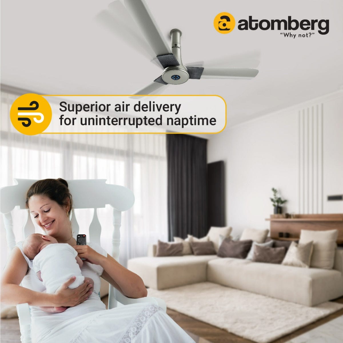 Atomberg Studio+ 48" 35W BLDC motor Energy Saving Anti-Dust Speed Indicator Light Ceiling Fan with Remote Control  (Sand Grey )  AT-124