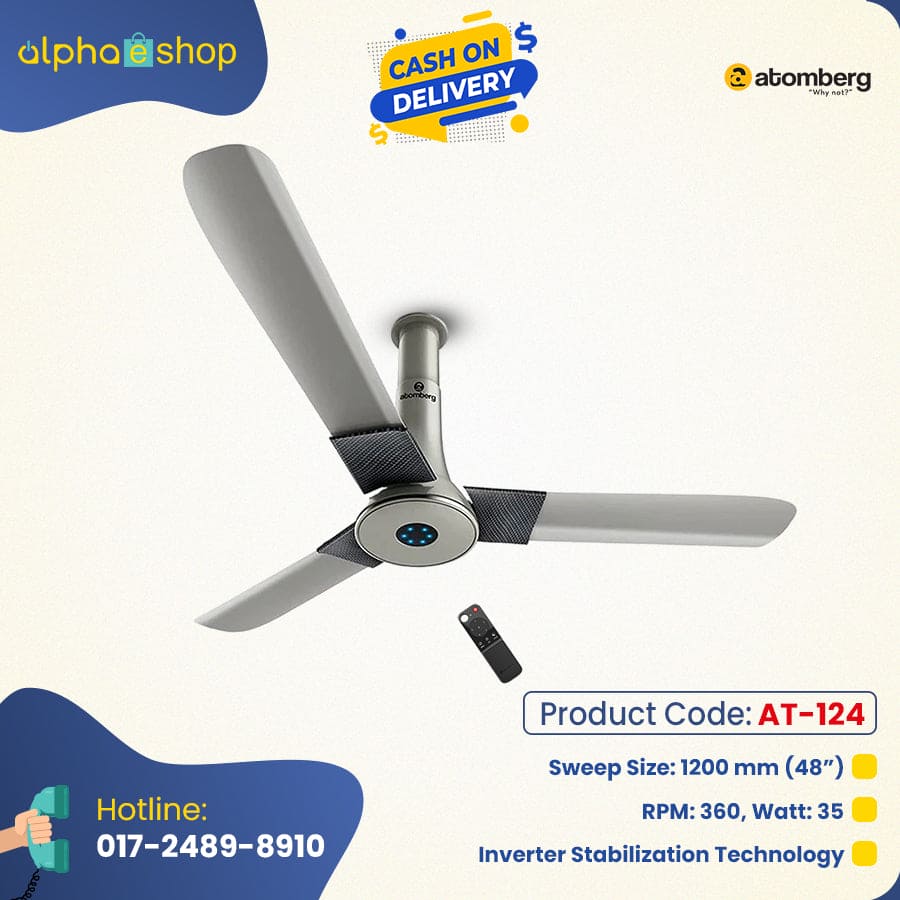 Atomberg Studio+ 48" 35W BLDC motor Energy Saving Anti-Dust Speed Indicator Light Ceiling Fan with Remote Control  (Sand Grey )  AT-124