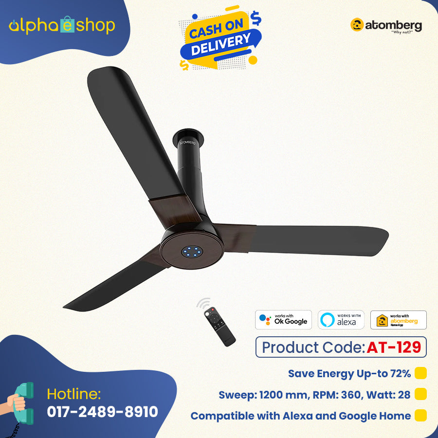 Atomberg Studio Smart+ 48" 35 Watt BLDC motor Energy Saving Anti-Dust Speed Indicator Light  Ceiling Fan with Remote Control ( Earth Brown) AT-129