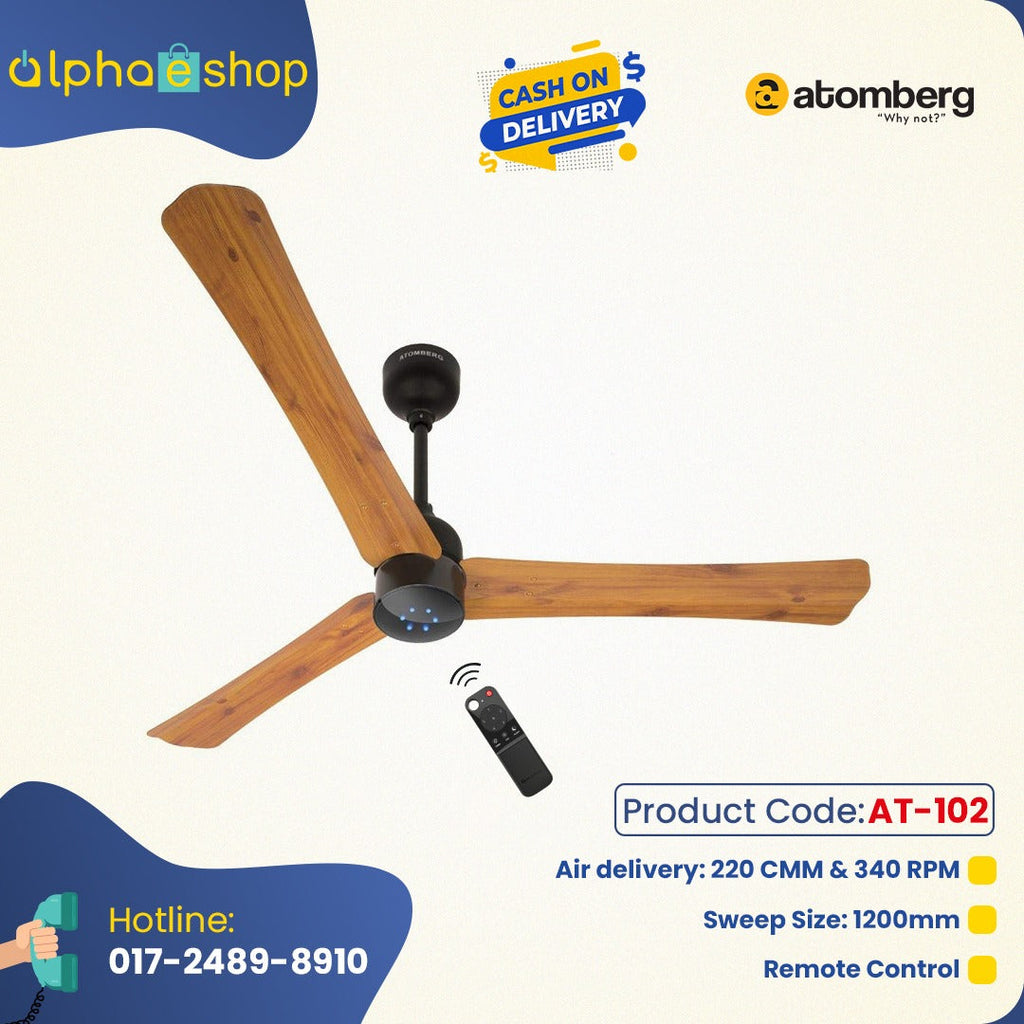 Atomberg Renesa+ 56" 35 Watt BLDC motor Energy Saving Anti-Dust Speed Indicator Light  Ceiling Fan with Remote Control (Golden OakWood) Pack  AT-102