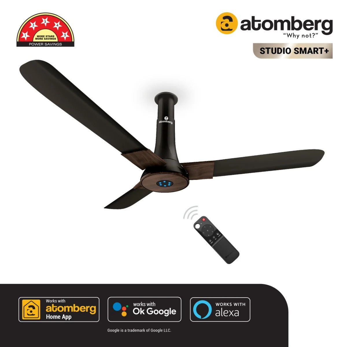 Atomberg Studio Smart+ 48" 35 Watt BLDC motor Energy Saving Anti-Dust Speed Indicator Light  Ceiling Fan with Remote Control ( Earth Brown) AT-129