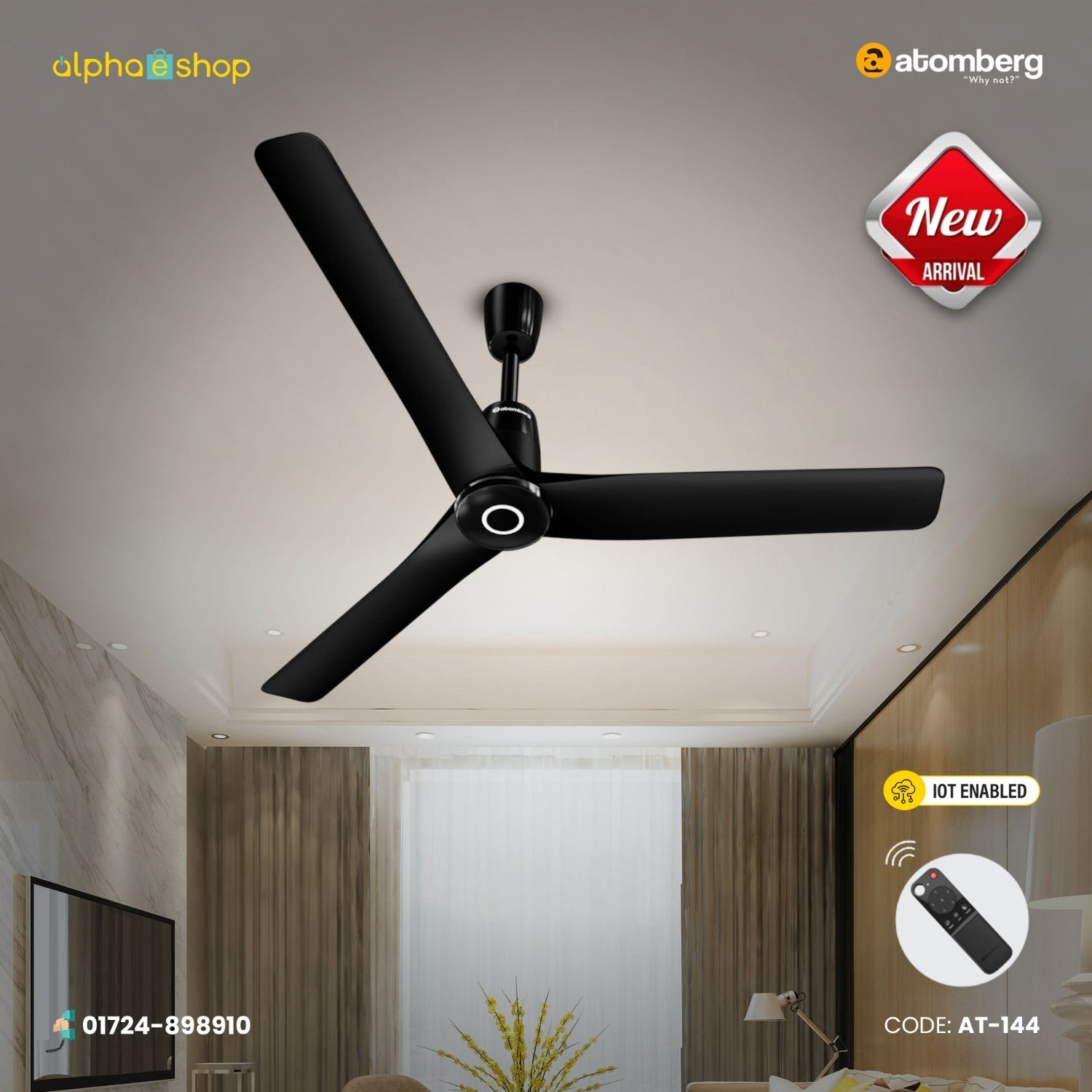 Atomberg Aris Contour Smart 48" BLDC Ceiling Fan (Midnight Black) | AT-144