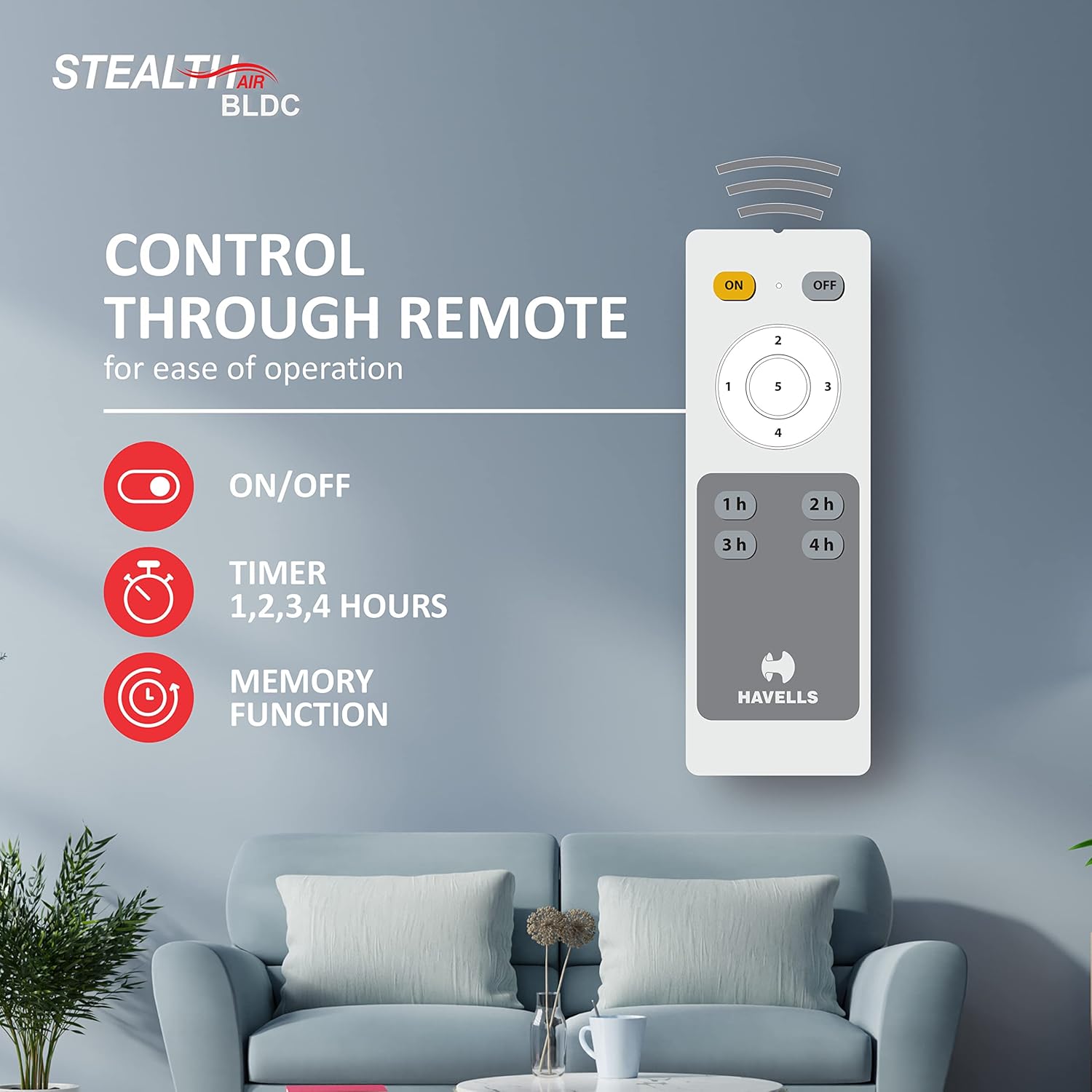 Havells Stealth Air 48"- Ceiling Fan with Remote (Metallic Black) H-316
