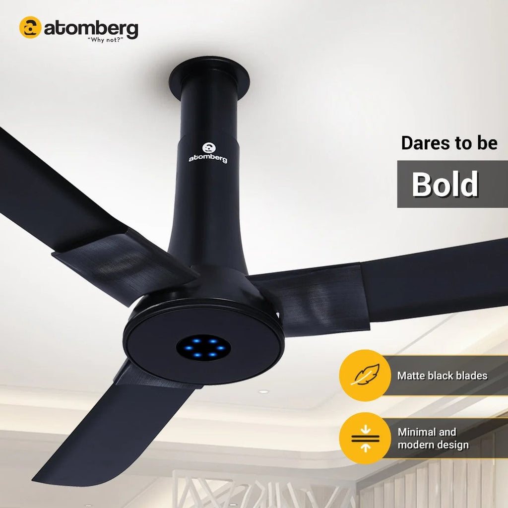 Atomberg Studio+ 48" 35W BLDC motor Energy Saving Anti-Dust Speed Indicator Light Ceiling Fan with Remote Control  (Black)  AT-137