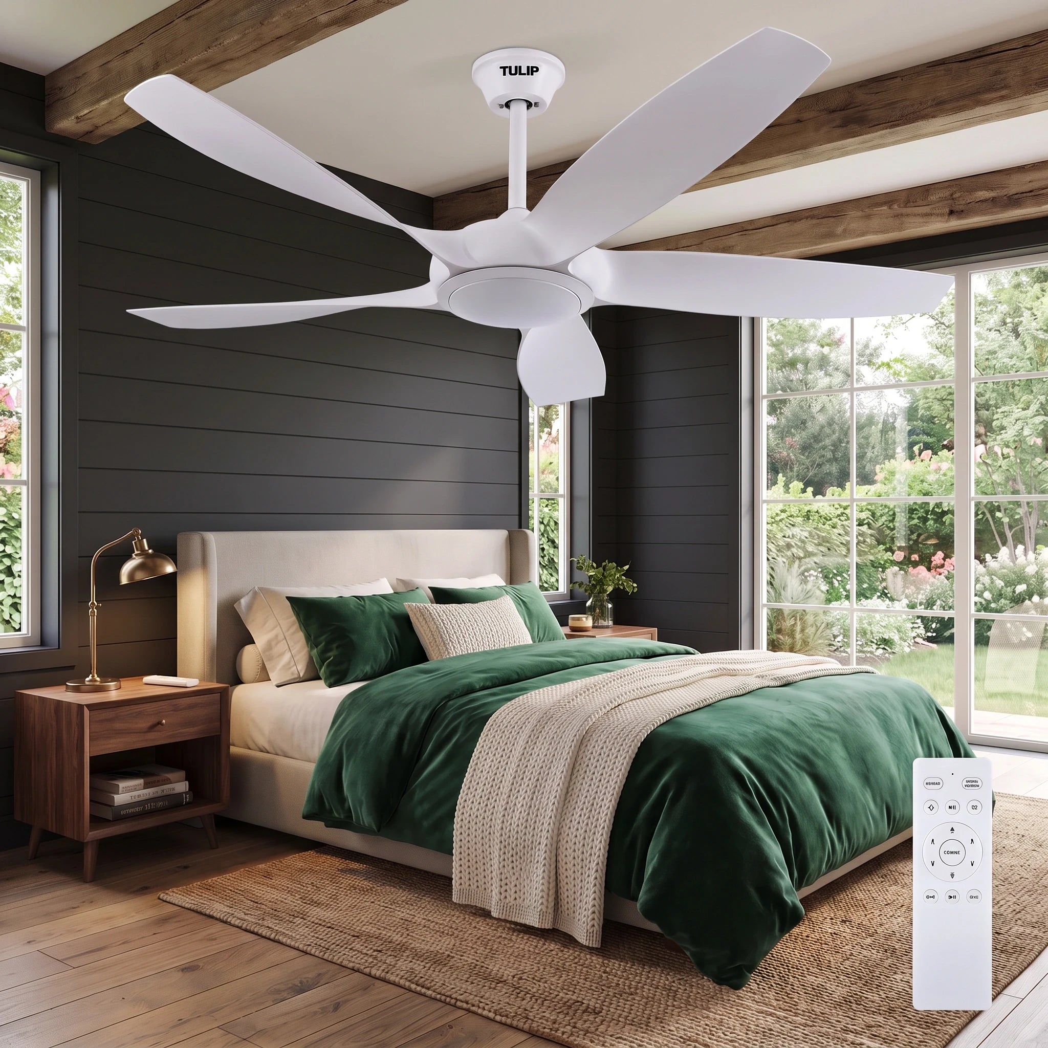 Rose Wave 56" BLDC Motor 5 Blade Remote Control White Ceiling Fan