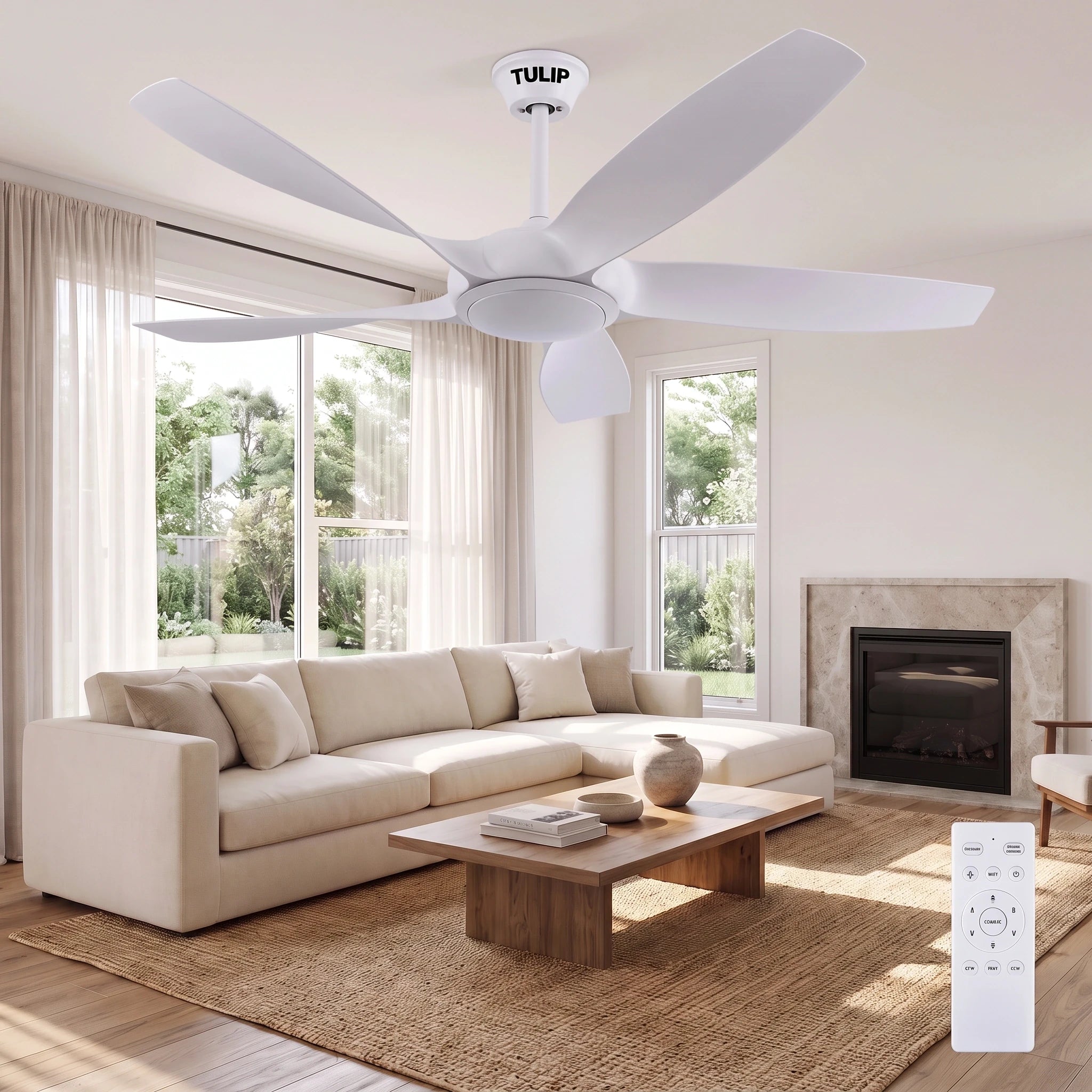 Rose Wave 56" BLDC Motor 5 Blade Remote Control White Ceiling Fan