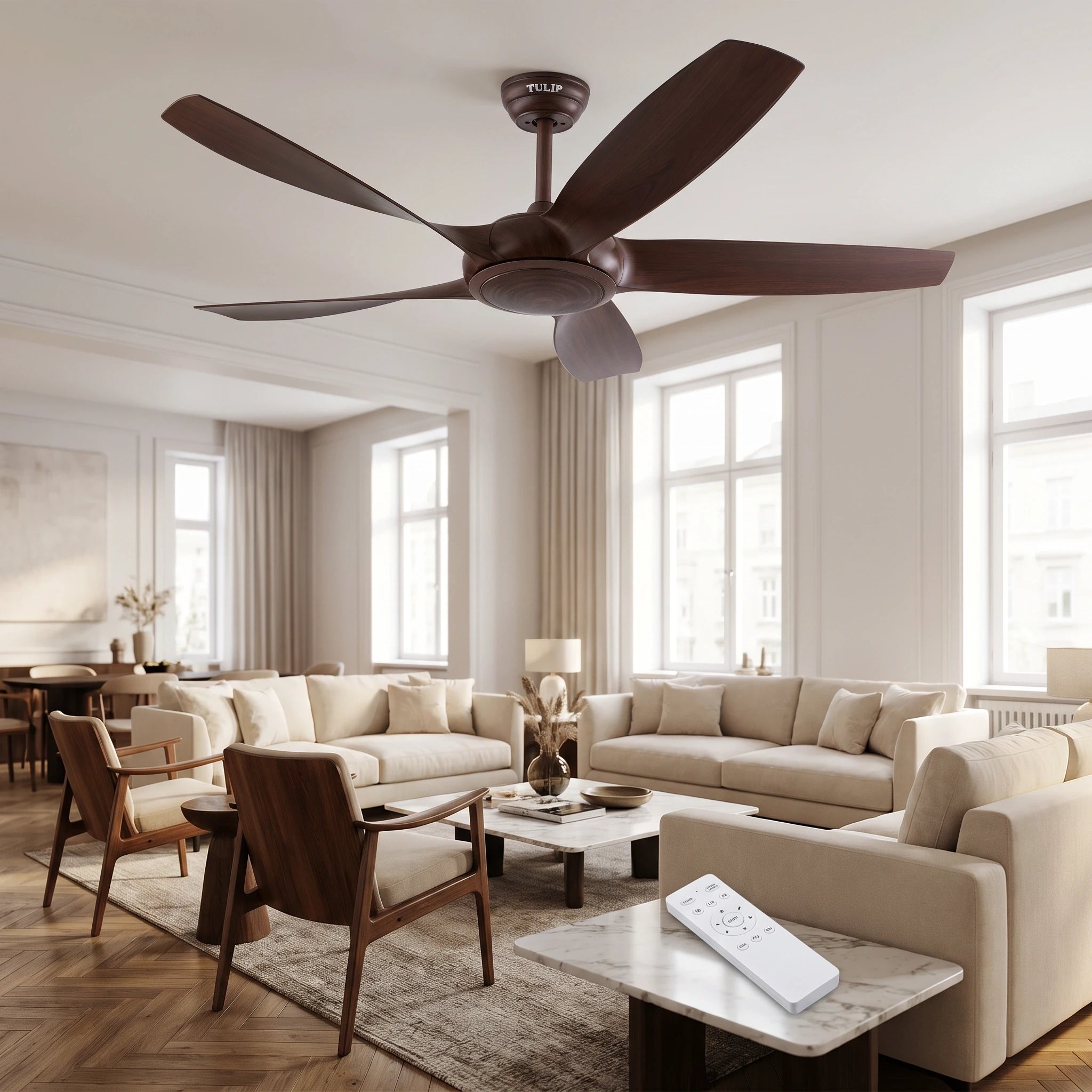 Rose Wave 56" BLDC Motor 5 Blade Remote Control Wooden Ceiling Fan in BD